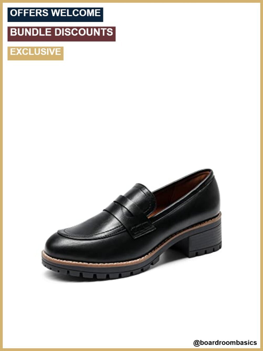 Chunky Platform Loafers Business Casual Slip-On Shoes Comfortable 1.9" Heel